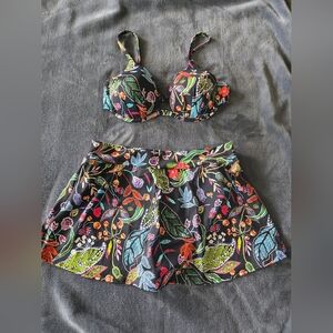 Ven7s Black Floral Bikini Set with Colorful Leaf Print